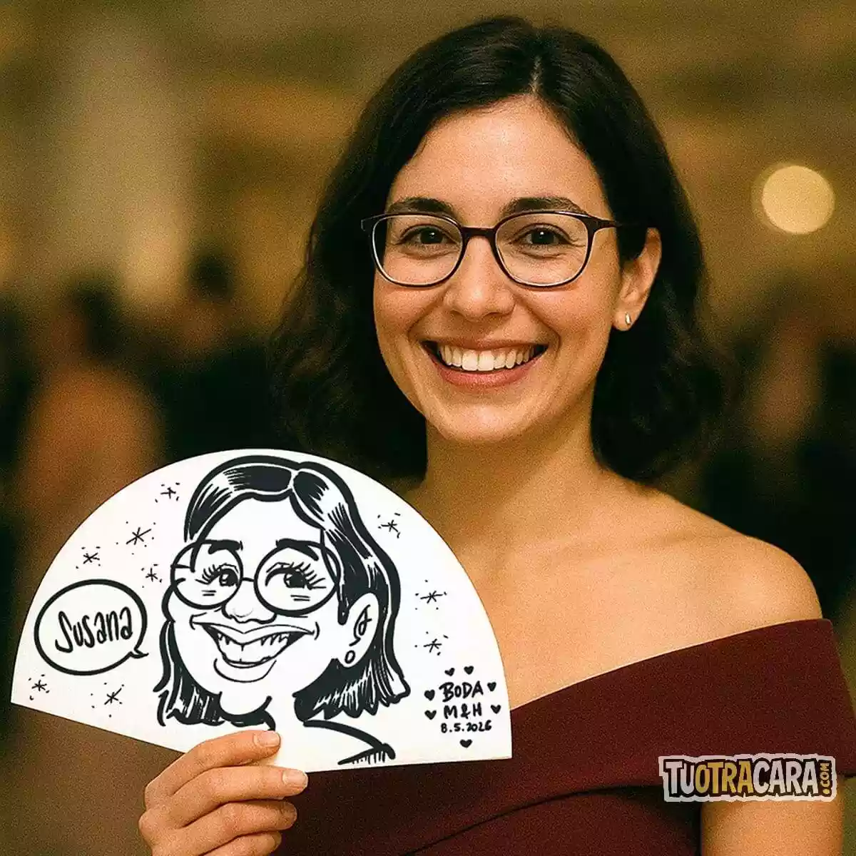 caricatura-abanico-boda